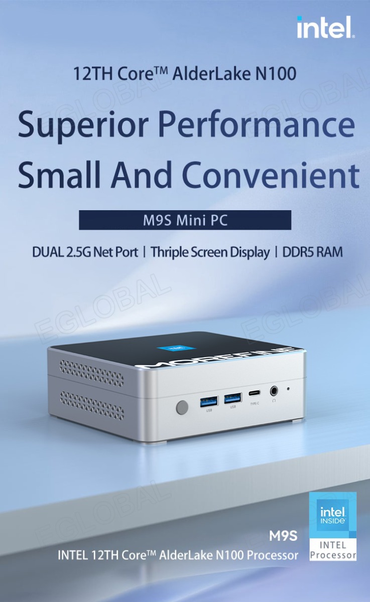 intel 12TH Core™ AlderLake N100 Superior Performance Small And Convenient M9S Mini PC DUAL 2.5G Net Port I Thriple Screen Display I DDR5RAM intel INSIDe M9S INTEL 12TH Core™ AlderLake N100 Processor